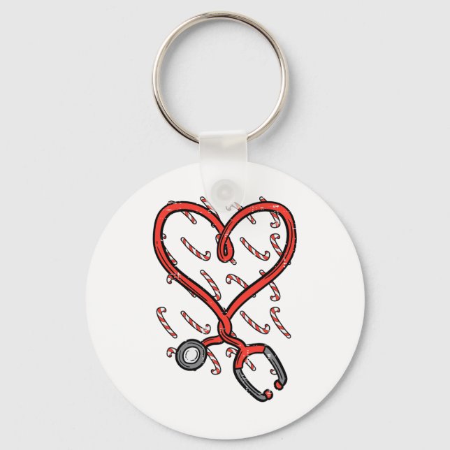 Christmas Stethoscope Nurse Xmas Nursing Scrub Top Nyckelring (Framsida)