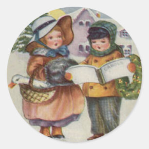 CHRISTMAS STICKER - KIDS SÅNG SINGING RUNT KLISTERMÄRKE