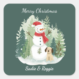 Christmas Sticker - Personalized Santa & Reindeer Fyrkantigt Klistermärke