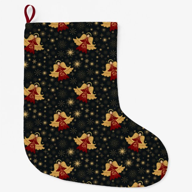 Christmas stocking - Angels & Starry Snowflakes  Stor Julstrumpa (Framsidan)