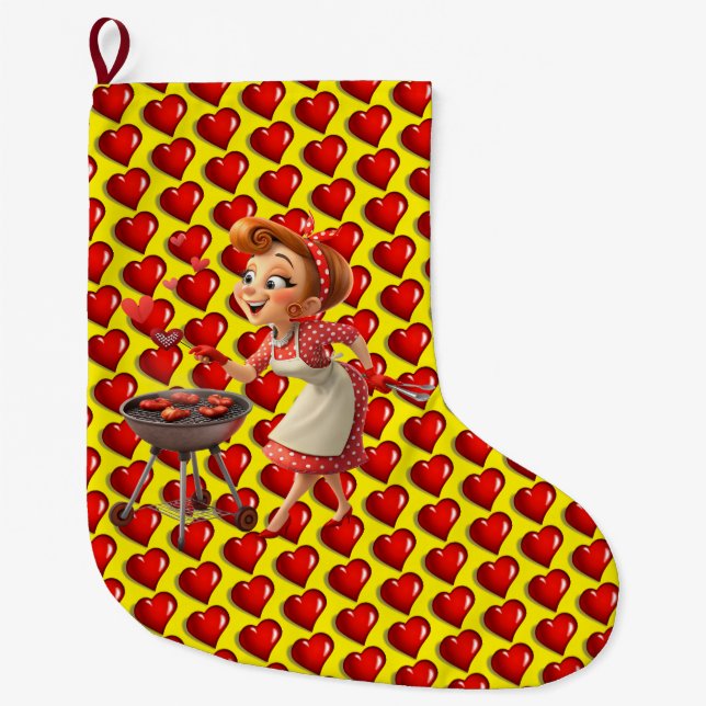 Christmas Stocking, Cooking Red Hearts Love Stor Julstrumpa (Framsidan)