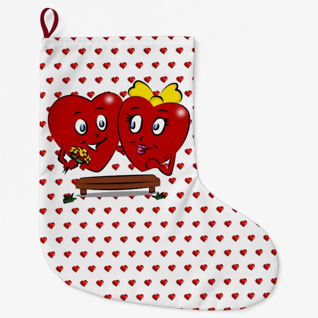 Christmas Stocking, Couple Red Hearts Love Stor Julstrumpa (Framsidan)