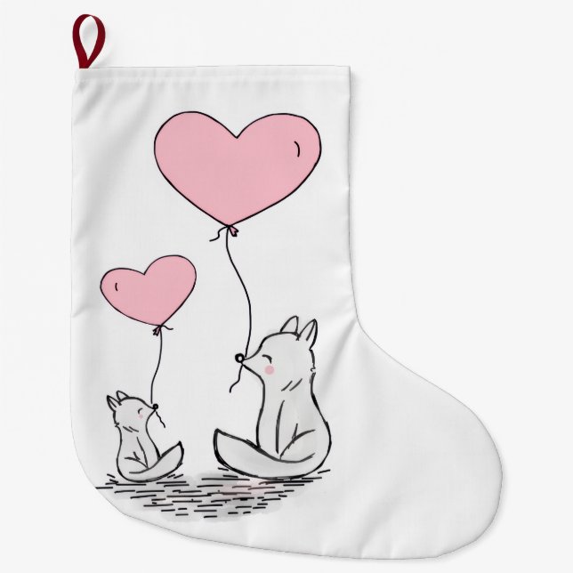 Christmas Stocking, Foxy Pink Hearts Love Stor Julstrumpa (Framsidan)