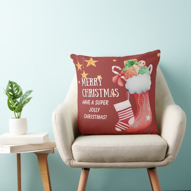 Christmas Stocking Full of Gifts Illustration Kudde (Stol)