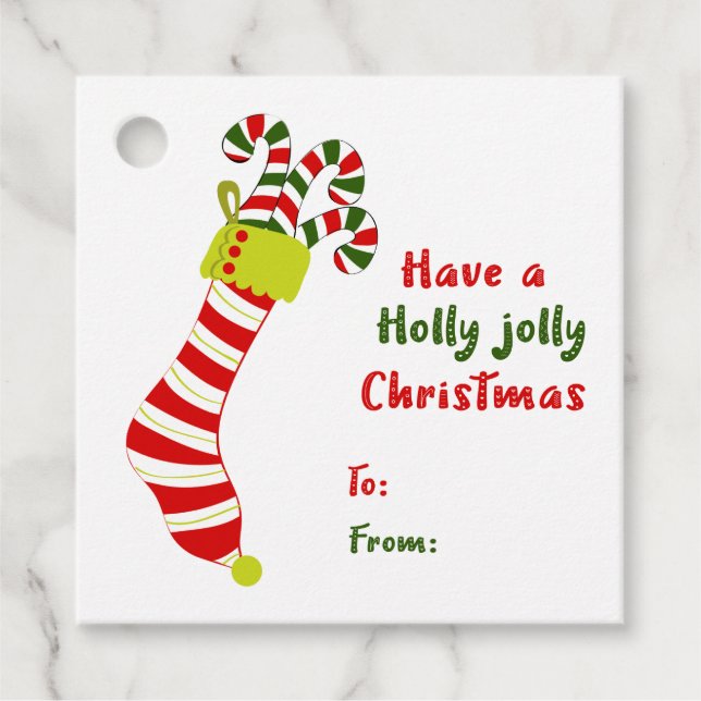 Christmas Stocking Holly Jolly Christmas Holiday Gåvor Etiketter (Framsida)