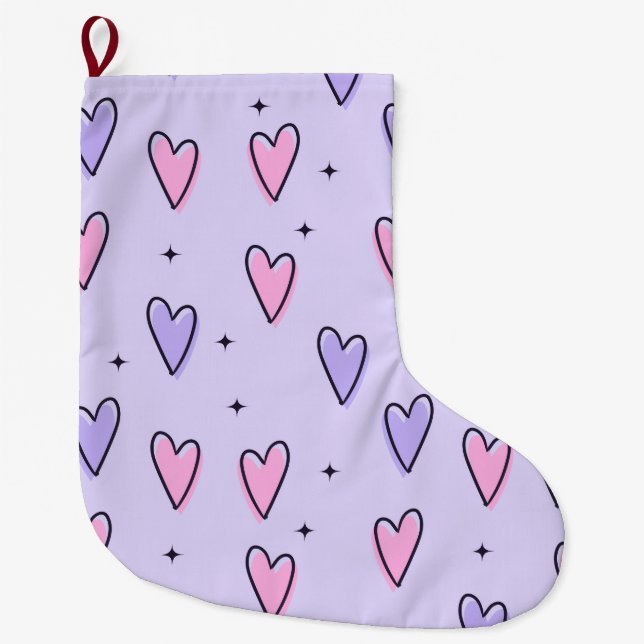 Christmas Stocking, Pink Purple Hearts Love Stor Julstrumpa (Framsidan)