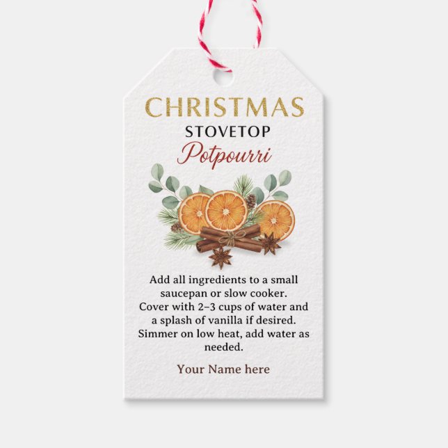 Christmas Stovetop Potpourri Recipe Tag Label Presentetikett (Framsidan)