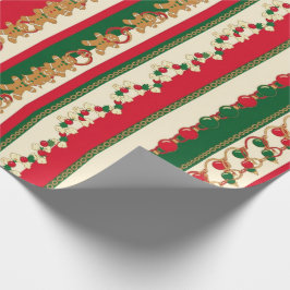 Christmas Stripes Gingerbread & Ornaments Pattern Presentpapper