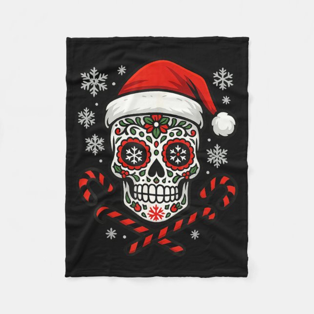 Christmas Sugar Calavera Skull Santa Hat Candy Can Fleecefilt (Framsidan)