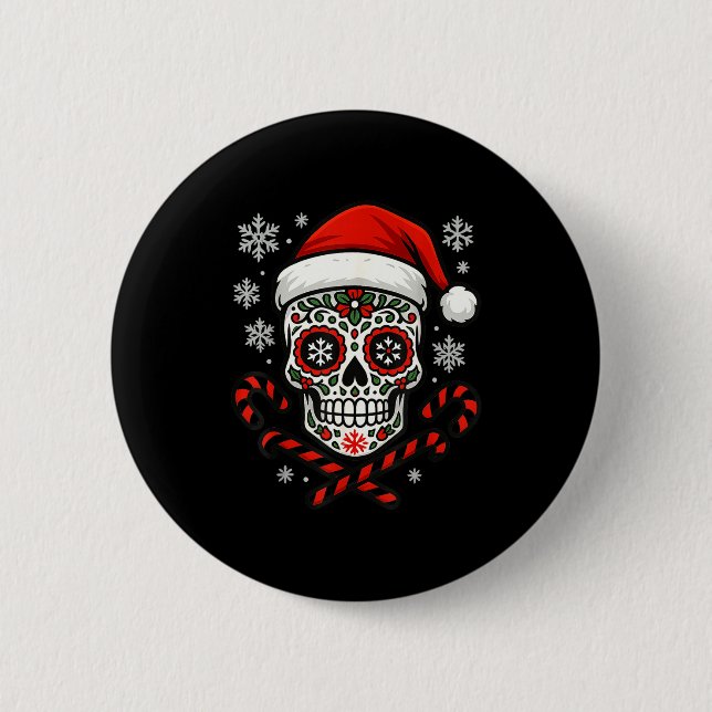 Christmas Sugar Calavera Skull Santa Hat Candy Can Knapp (Framsida)