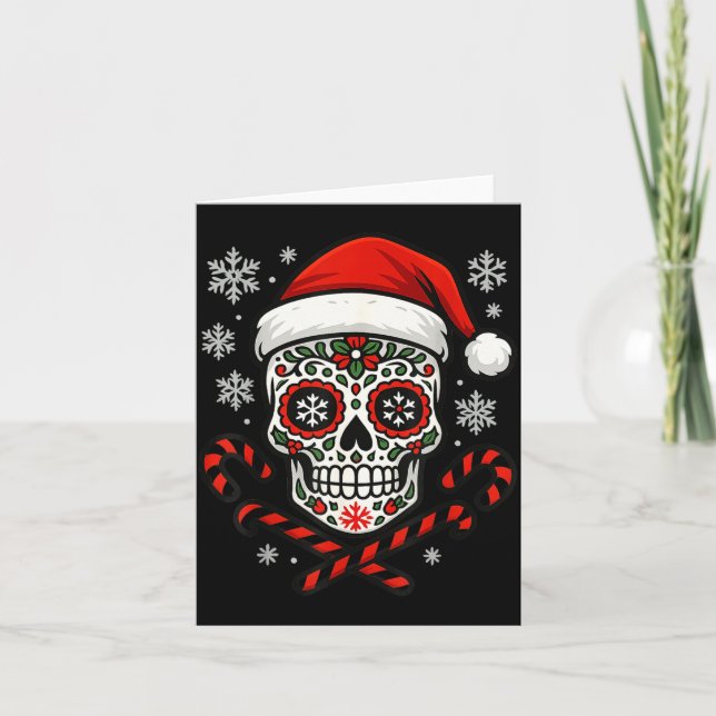 Christmas Sugar Calavera Skull Santa Hat Candy Can Kort (Framsida)