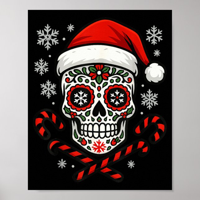Christmas Sugar Calavera Skull Santa Hat Candy Can Poster (Framsidan)