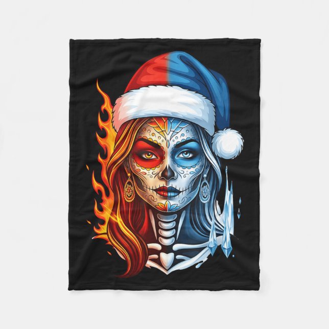 Christmas Sugar Skull Art Woman Santa Hat Fantasy  Fleecefilt (Framsidan)