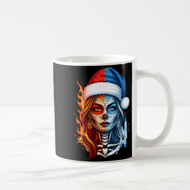 Christmas Sugar Skull Art Woman Santa Hat Fantasy  Kaffemugg (Höger)