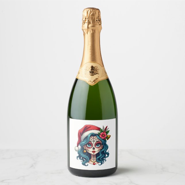 Christmas Sugar Skull Art Woman Santa Hat Festive  (Framsida)