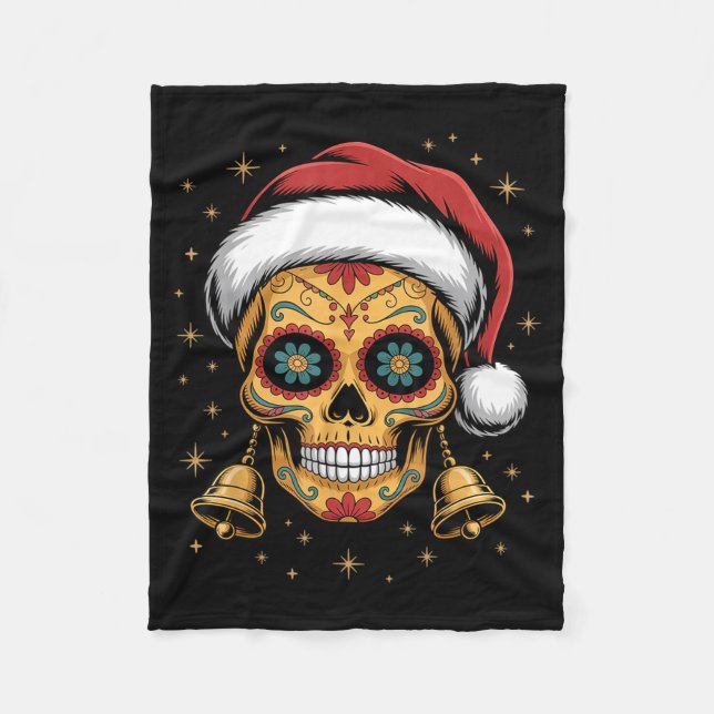 Christmas Sugar Skull Art Woman Santa Hat Festive  Fleecefilt (Framsidan)
