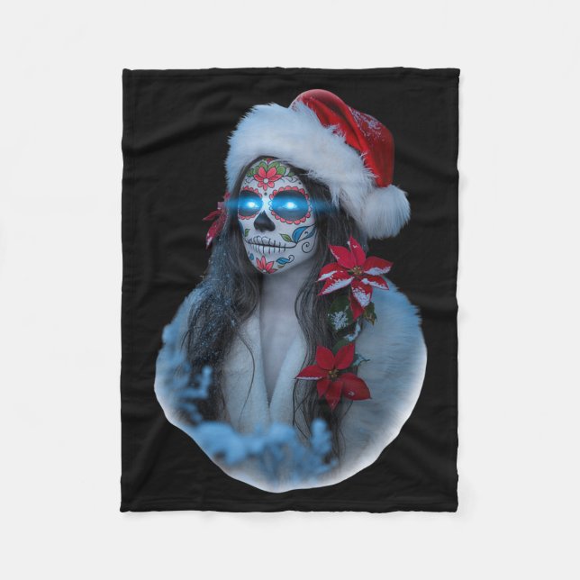 Christmas Sugar Skull Art Woman Santa Hat Festive  Fleecefilt (Framsidan)