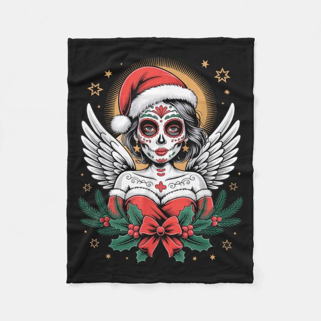 Christmas Sugar Skull Art Woman Santa Hat Festive  Fleecefilt (Framsidan)