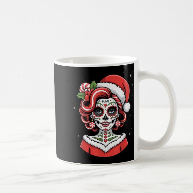 Christmas Sugar Skull Art Woman Santa Hat Festive  Kaffemugg (Höger)