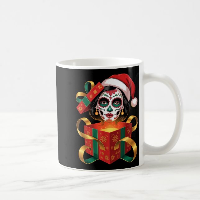 Christmas Sugar Skull Art Woman Santa Hat Festive  Kaffemugg (Höger)