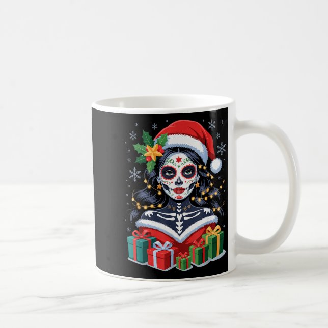 Christmas Sugar Skull Art Woman Santa Hat Festive  Kaffemugg (Höger)
