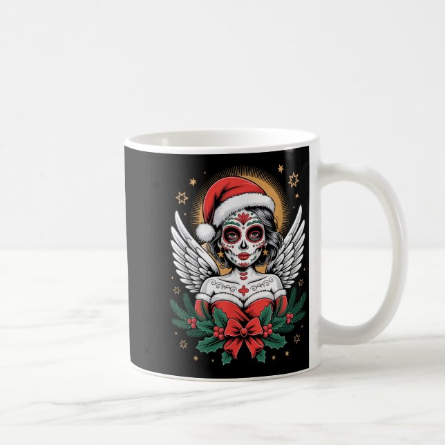 Christmas Sugar Skull Art Woman Santa Hat Festive  Kaffemugg (Höger)
