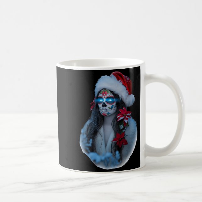 Christmas Sugar Skull Art Woman Santa Hat Festive  Kaffemugg (Höger)