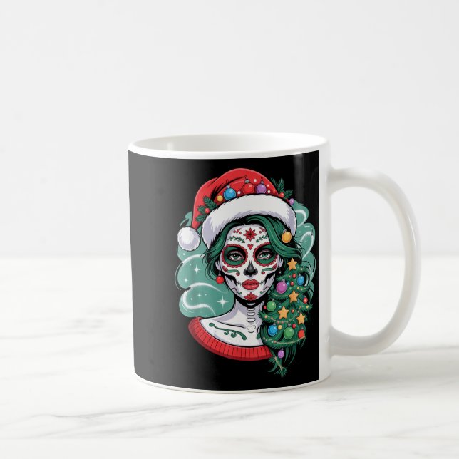 Christmas Sugar Skull Art Woman Santa Hat Festive  Kaffemugg (Höger)