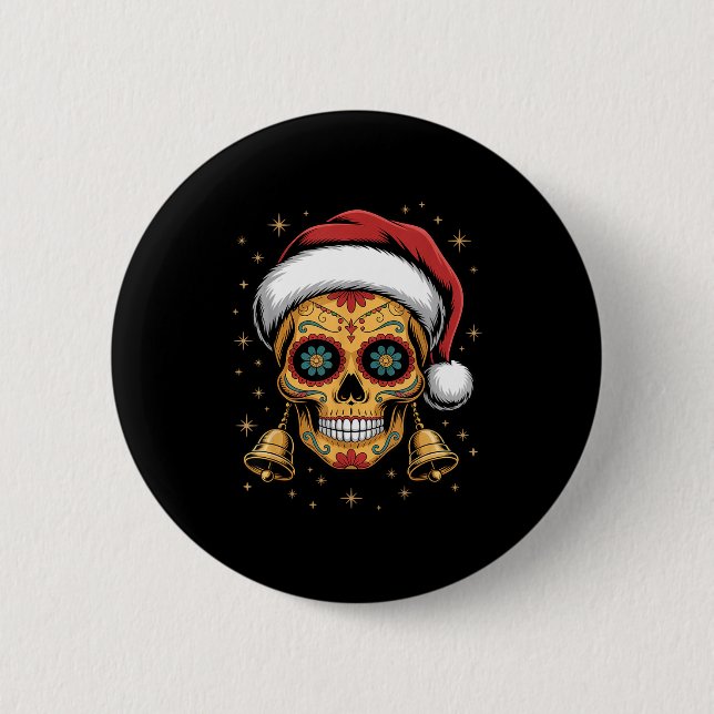 Christmas Sugar Skull Art Woman Santa Hat Festive  Knapp (Framsida)