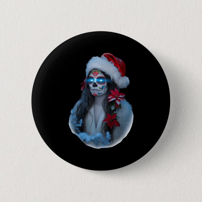 Christmas Sugar Skull Art Woman Santa Hat Festive  Knapp (Framsida)
