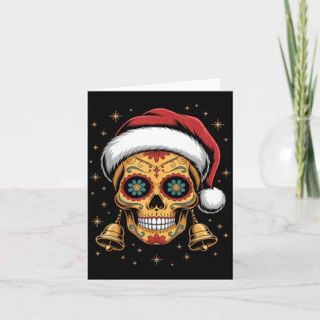 Christmas Sugar Skull Art Woman Santa Hat Festive  Kort (Framsida)