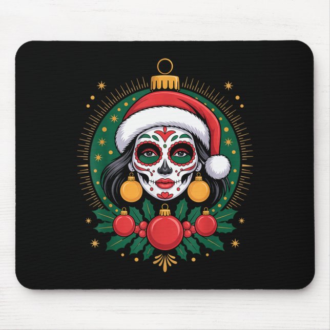 Christmas Sugar Skull Art Woman Santa Hat Festive  Musmatta (Framsidan)