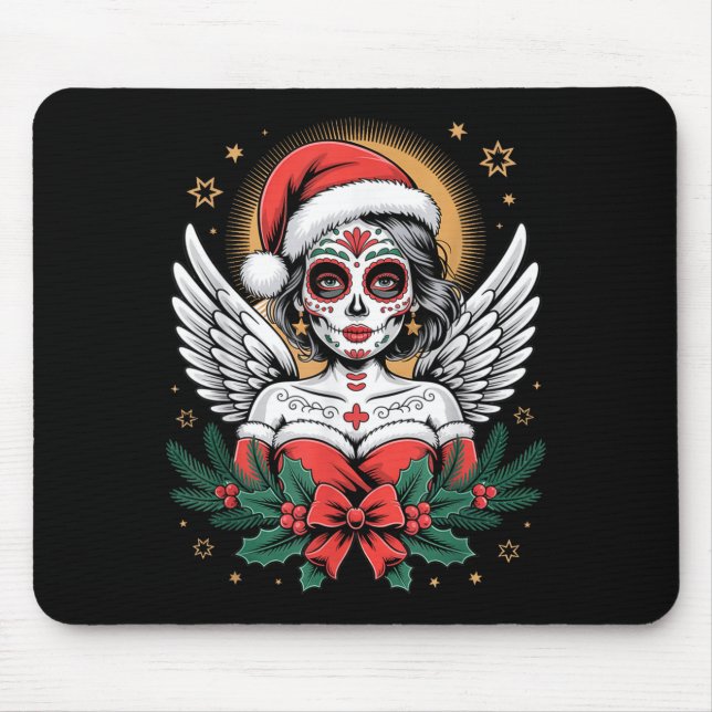 Christmas Sugar Skull Art Woman Santa Hat Festive  Musmatta (Framsidan)