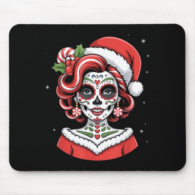 Christmas Sugar Skull Art Woman Santa Hat Festive  Musmatta (Framsidan)