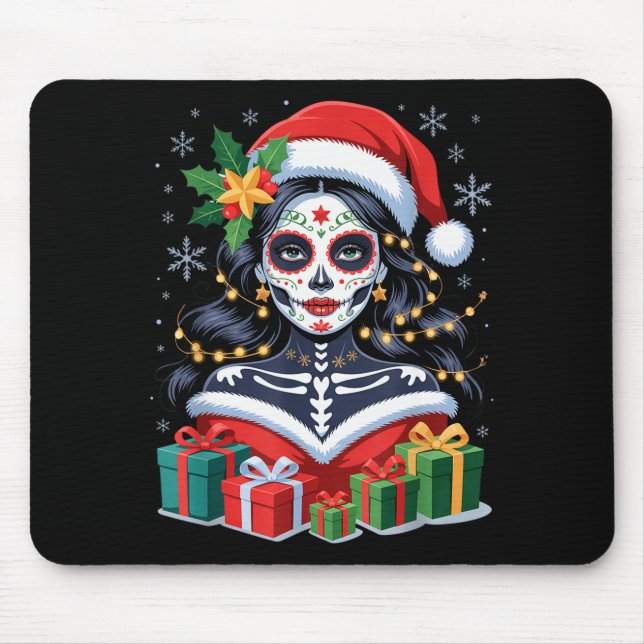 Christmas Sugar Skull Art Woman Santa Hat Festive  Musmatta (Framsidan)