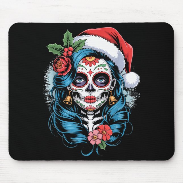Christmas Sugar Skull Art Woman Santa Hat Festive  Musmatta (Framsidan)