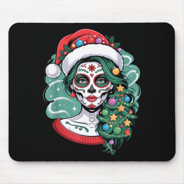 Christmas Sugar Skull Art Woman Santa Hat Festive  Musmatta (Framsidan)