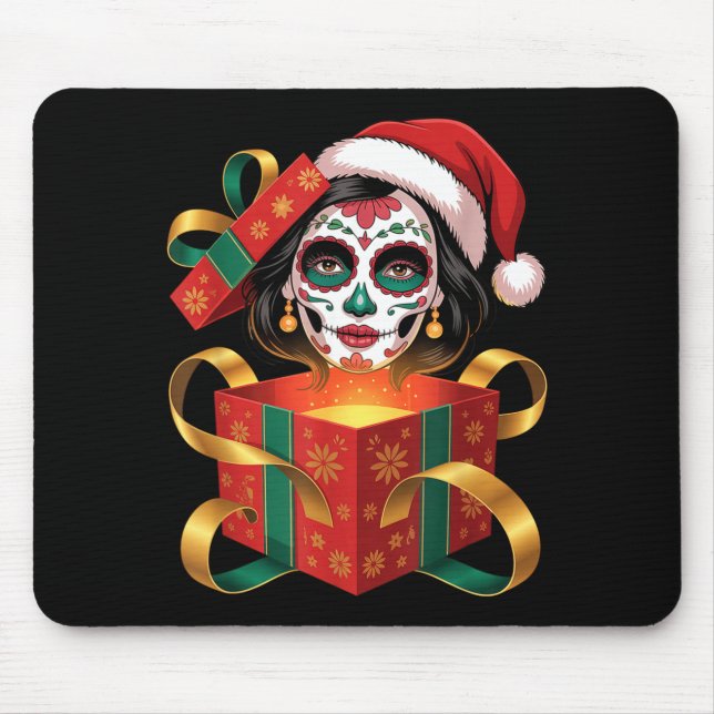 Christmas Sugar Skull Art Woman Santa Hat Festive  Musmatta (Framsidan)