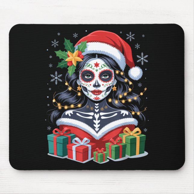 Christmas Sugar Skull Art Woman Santa Hat Festive  Musmatta (Framsidan)