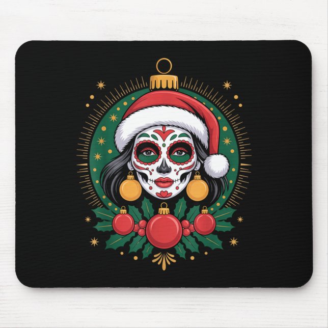 Christmas Sugar Skull Art Woman Santa Hat Festive  Musmatta (Framsidan)