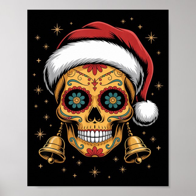 Christmas Sugar Skull Art Woman Santa Hat Festive  Poster (Framsidan)