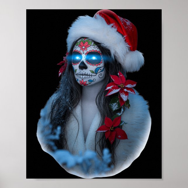 Christmas Sugar Skull Art Woman Santa Hat Festive  Poster (Framsidan)