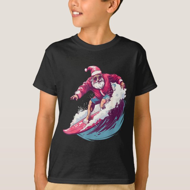 Christmas Surfing Santa Surfboarder Surf Lover Xma T Shirt (Framsida)