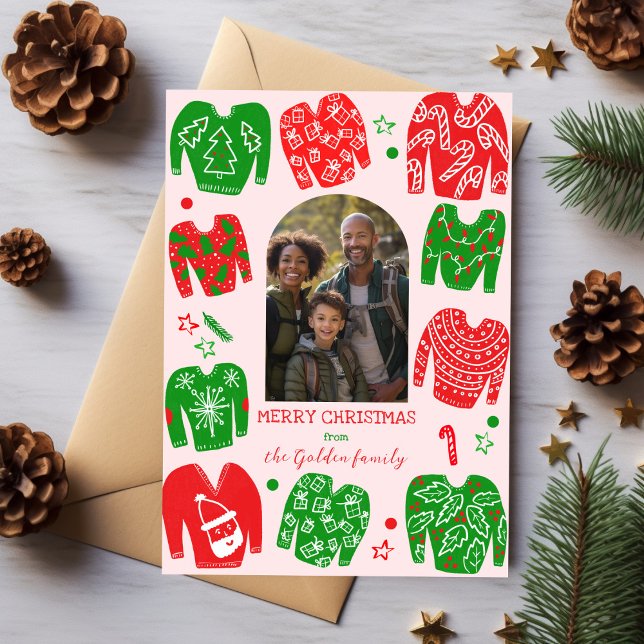 CHRISTMAS SWEATER Cute Anpassningsbar FOTO Julkort (UGLY CHRISTMAS SWEATER Cute Custom PHOTO Holiday Card
)