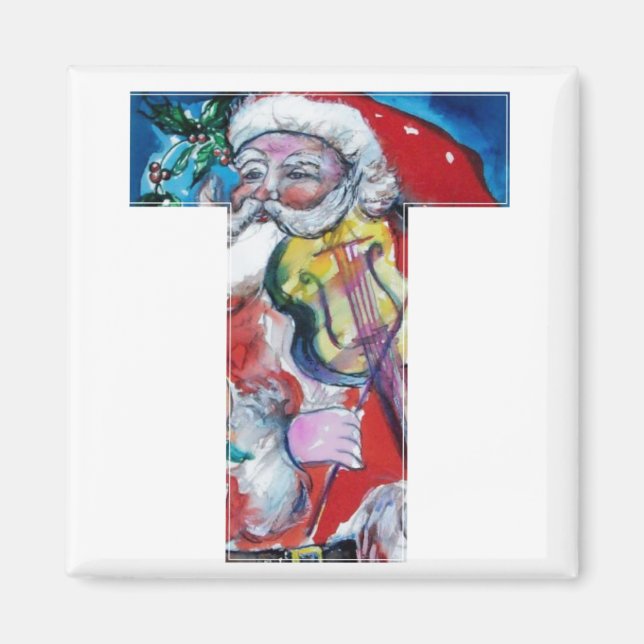 CHRISTMAS T BREV / SANTA MED VIOLIN MONOGRAM MAGNET (Framsidan)