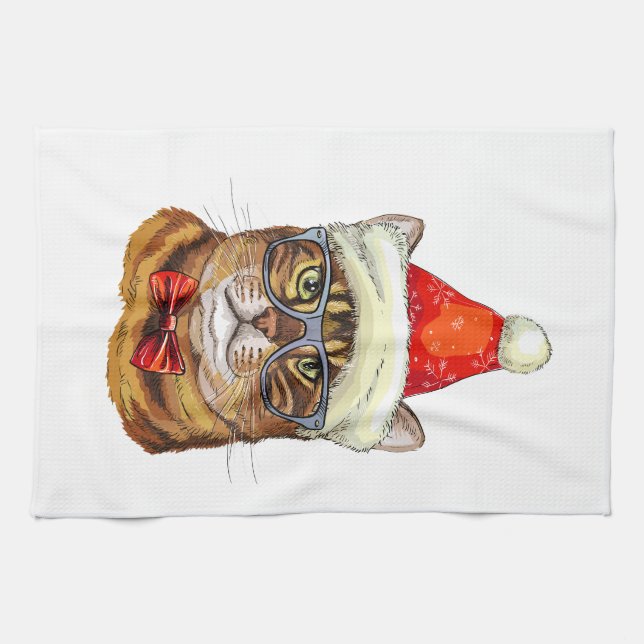 Christmas Tabby Cat  Hand Towel Kökshandduk (Horisontell)