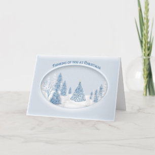 CHRISTMAS - TÄNKANDE PÅ DIG - SNÖ/TRÄD/SCENIC HELGKORT