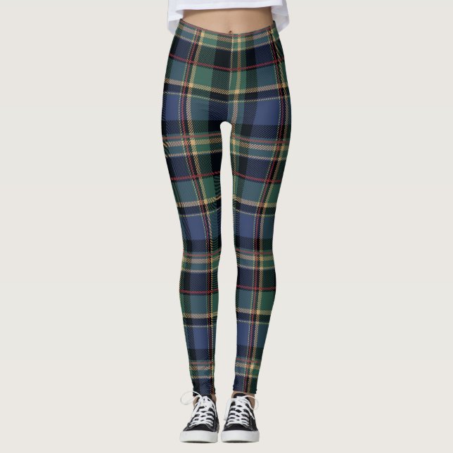 Christmas Tartan Navy Blue Green ID1141B Leggings (Framsida)