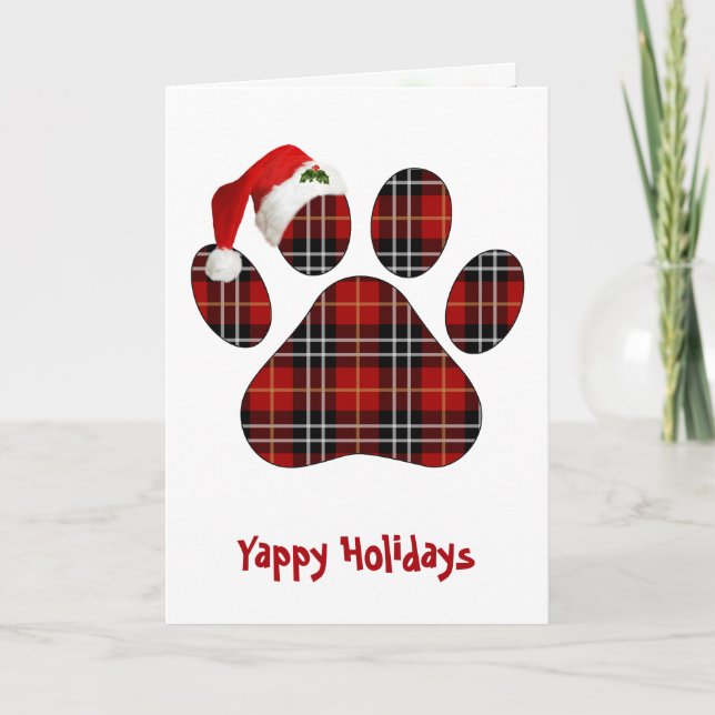Christmas Tartan Plaid Dog Paw Print and Hat Kort (Framsida)