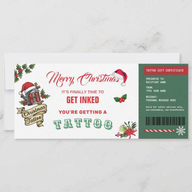 Christmas Tattoo Gift Certificate Card Voucher Inbjudningar (Framsida)